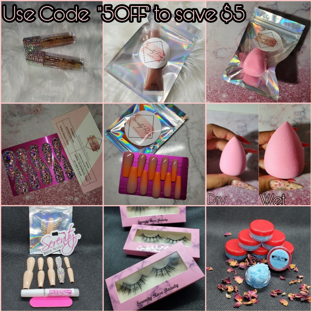 Press on nails, Lip gloss, Beauty Sponge